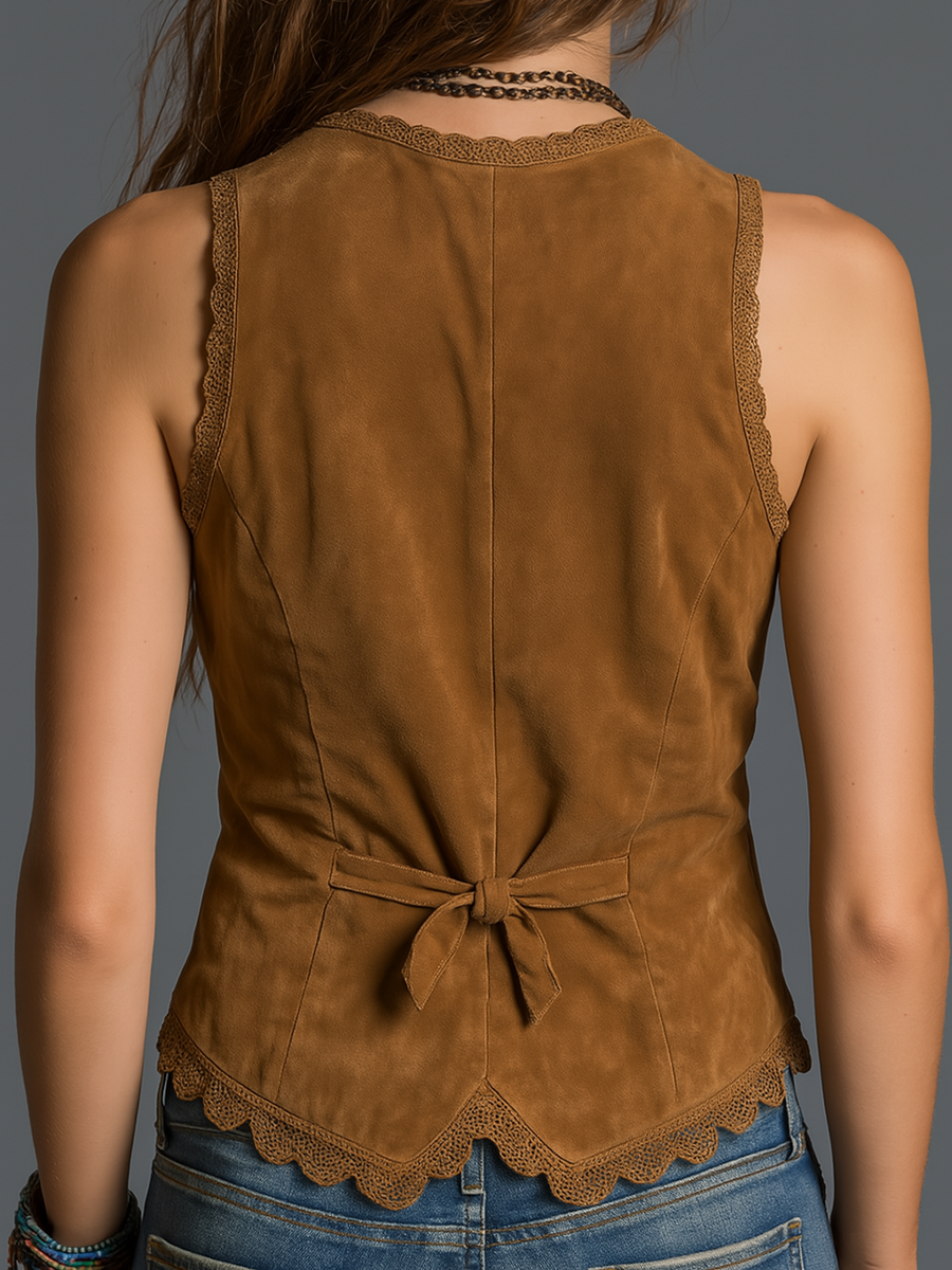 Vintage Lace Trim Distressed Vest