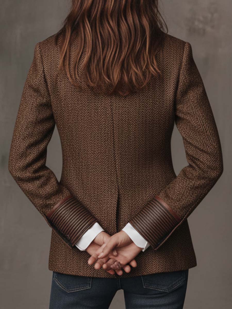 Herringbone Tweed Blazer With Printed Panels