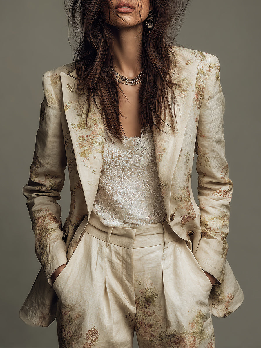Bohemian Vintage Printed Cotton And Linen Blazer