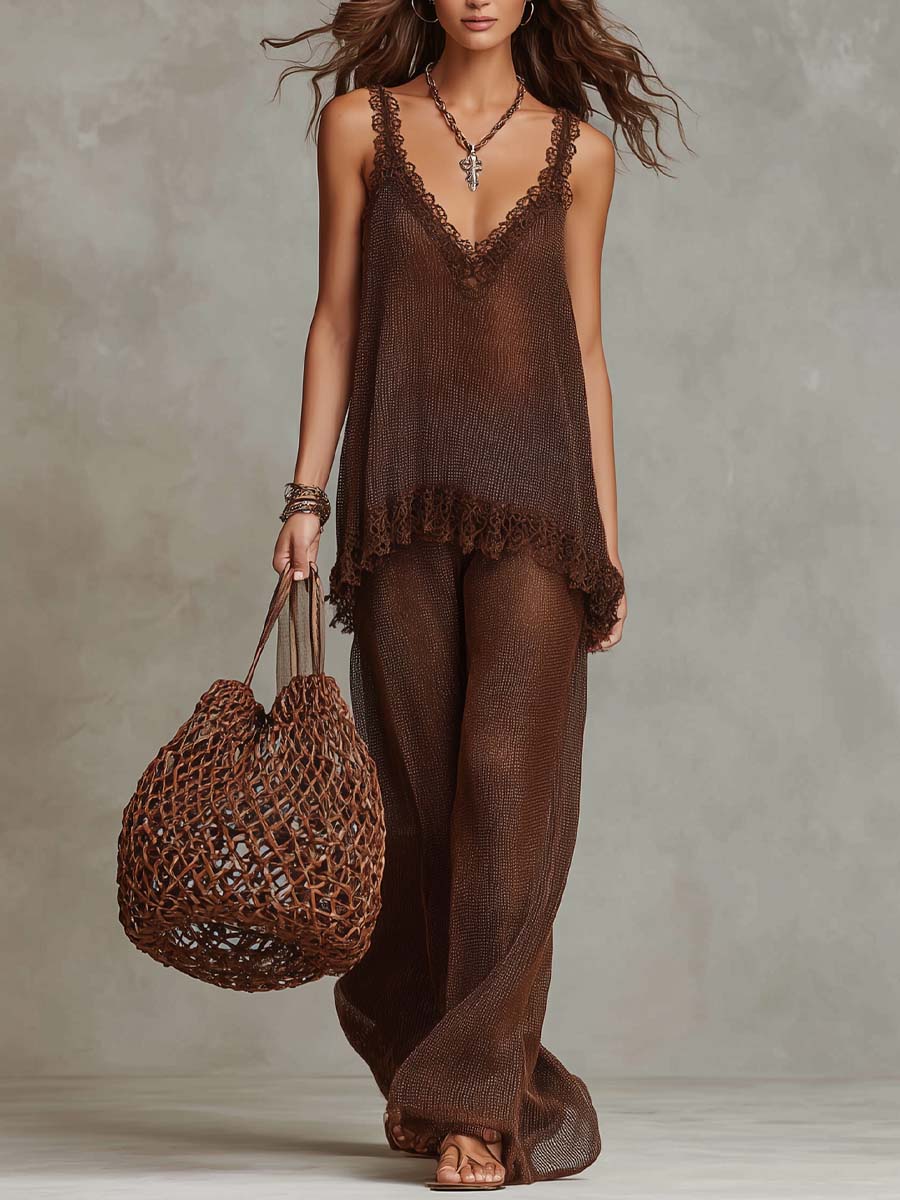 Retro Shiny Knitted Wide-leg Pants