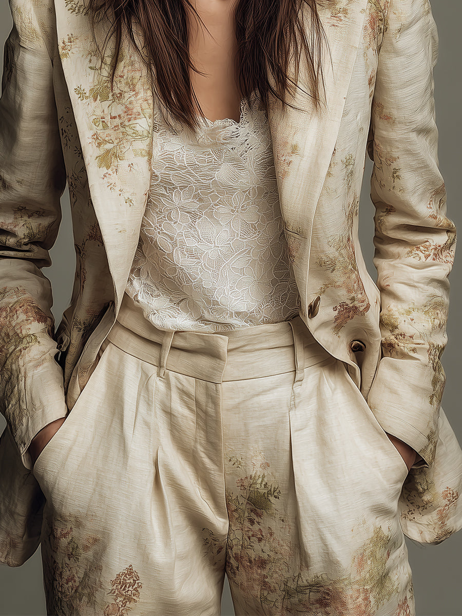Bohemian Vintage Printed Cotton And Linen Blazer