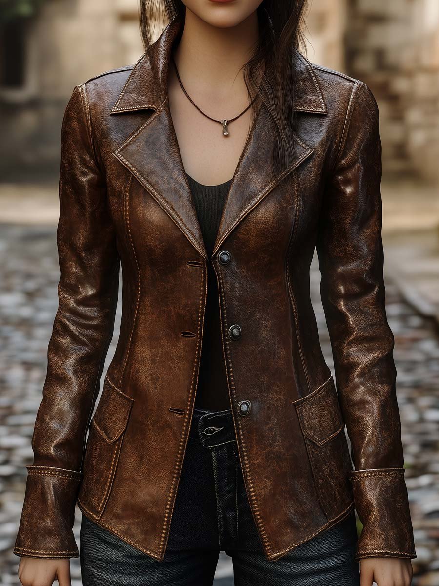 Women's Vintage Pocket Faux Leather Jacket