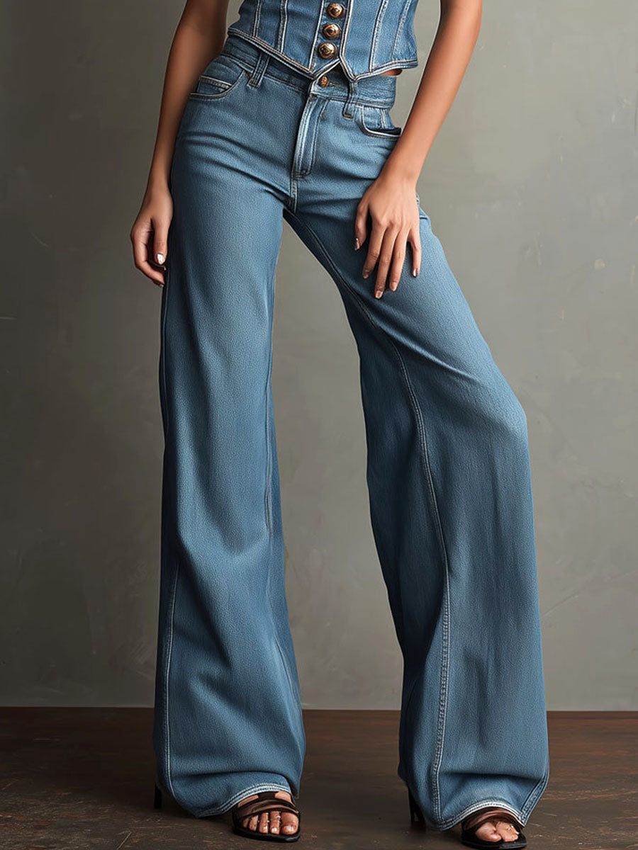 Vintage High-Waisted Wide-Leg Denim Pants