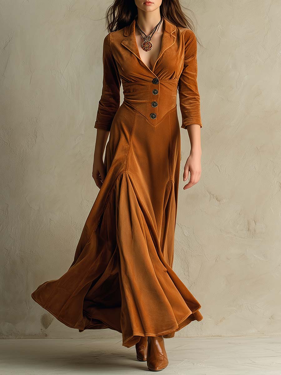 Elegant 70s Style Blazer Style Velvet Dress