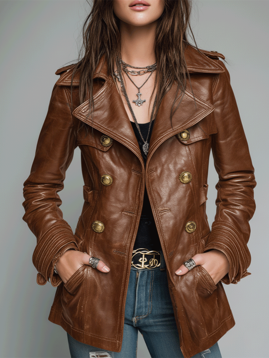 Vintage Black Double-Breasted Faux Leather Jacket
