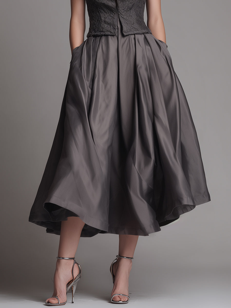 Retro Matte Satin Midi A-line Skirt