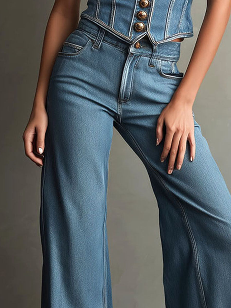 Vintage High-Waisted Wide-Leg Denim Pants
