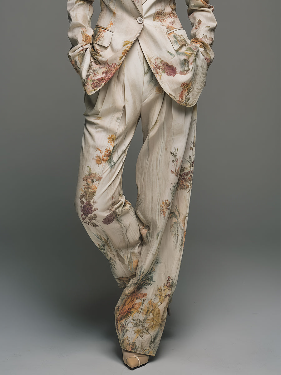 Quiet Luxury Pastoral-style Printed Cotton Blend Blazer