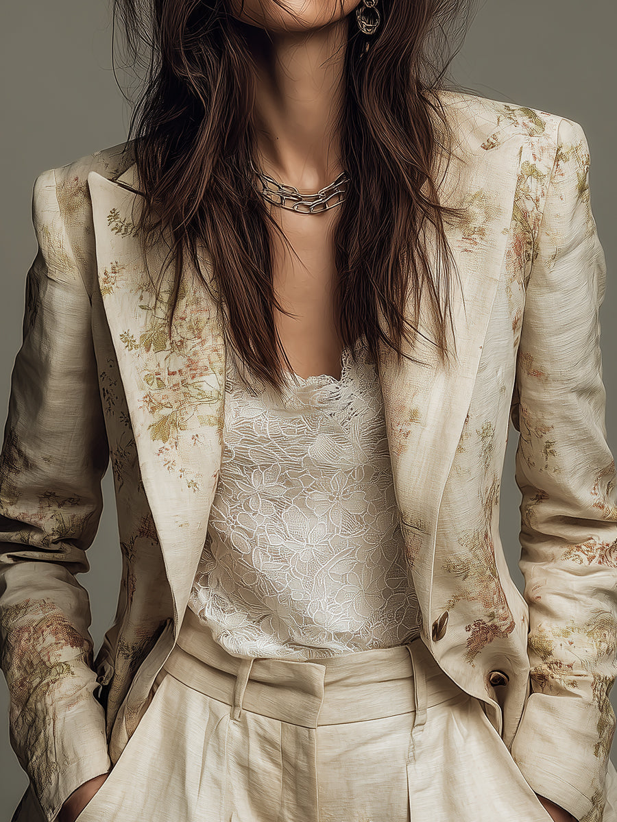 Bohemian Vintage Printed Cotton And Linen Blazer