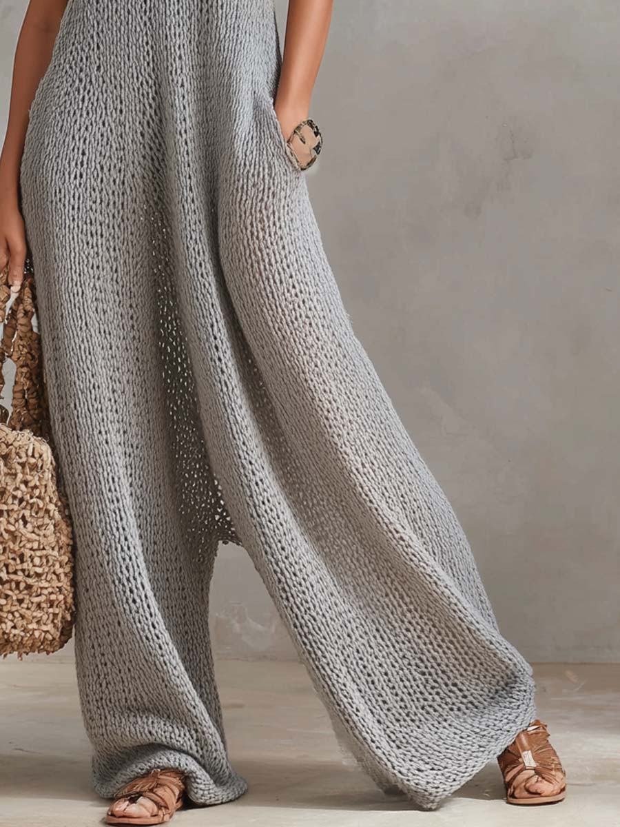 Bohemian Style Halter-neck Knitted Jumpsuit