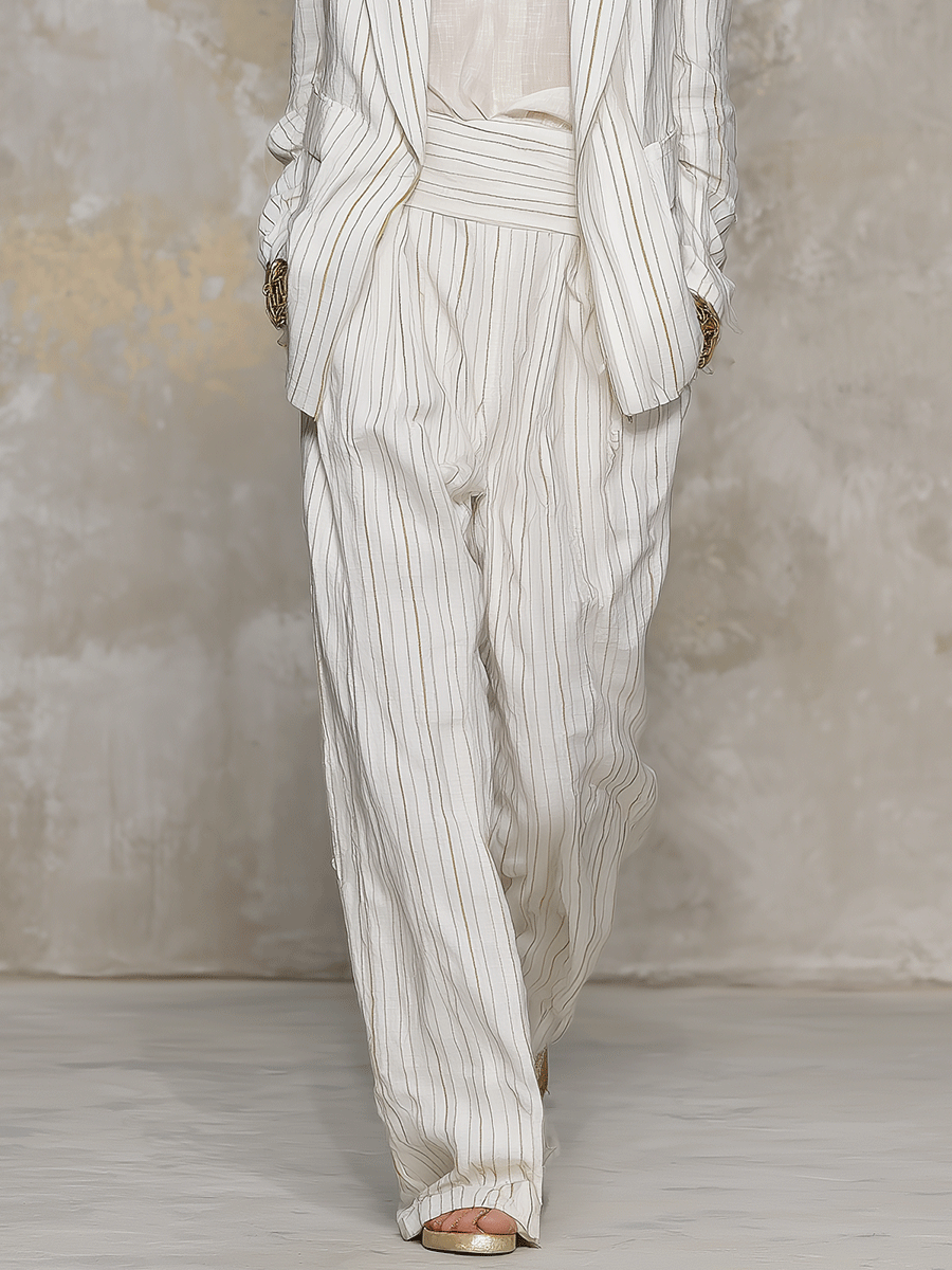 Effortless Ivory Pinstripe Tailored Linen Blazer