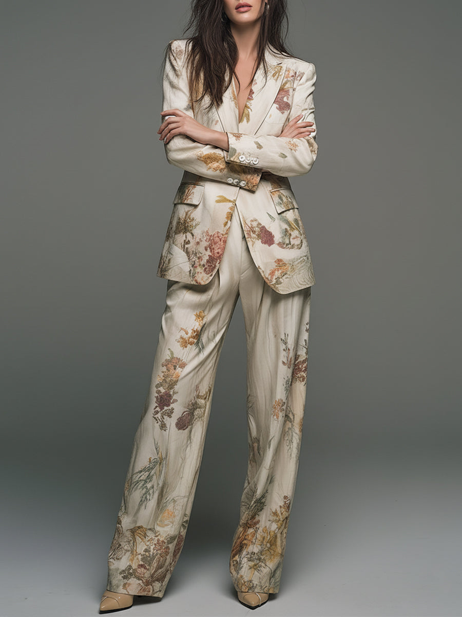 Quiet Luxury Pastoral-style Printed Cotton Blend Pants