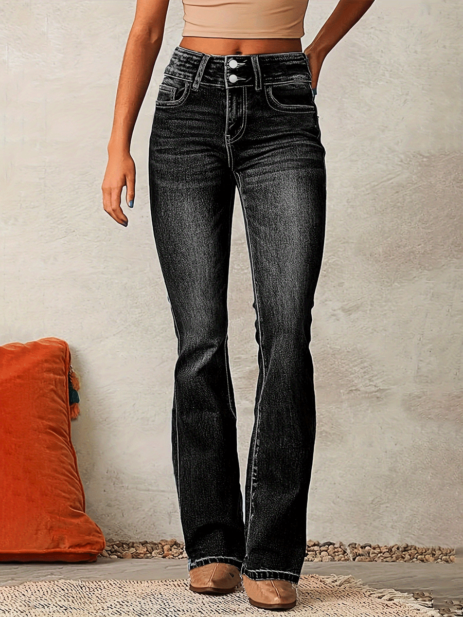 Vintage Stretch Washed Street Flared Jeans
