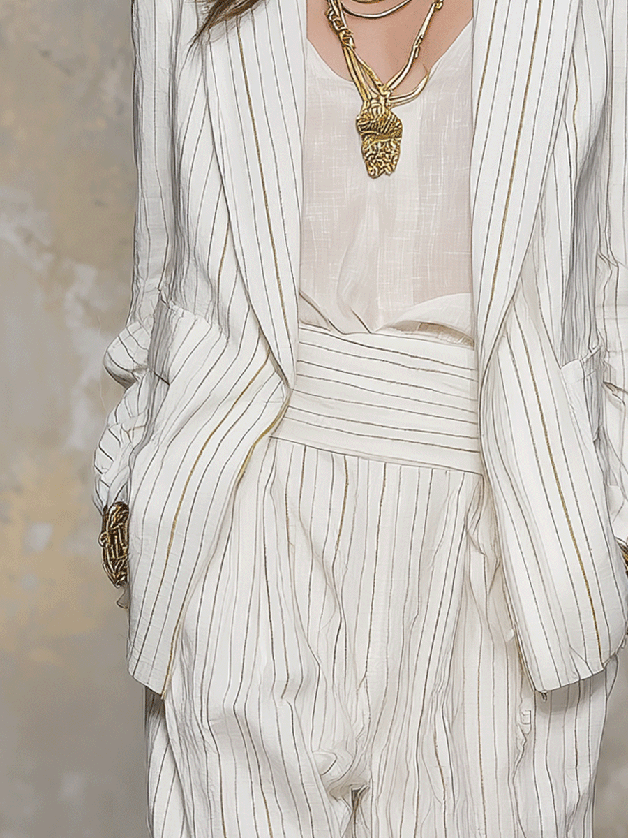 Effortless Ivory Pinstripe Tailored Linen Blazer