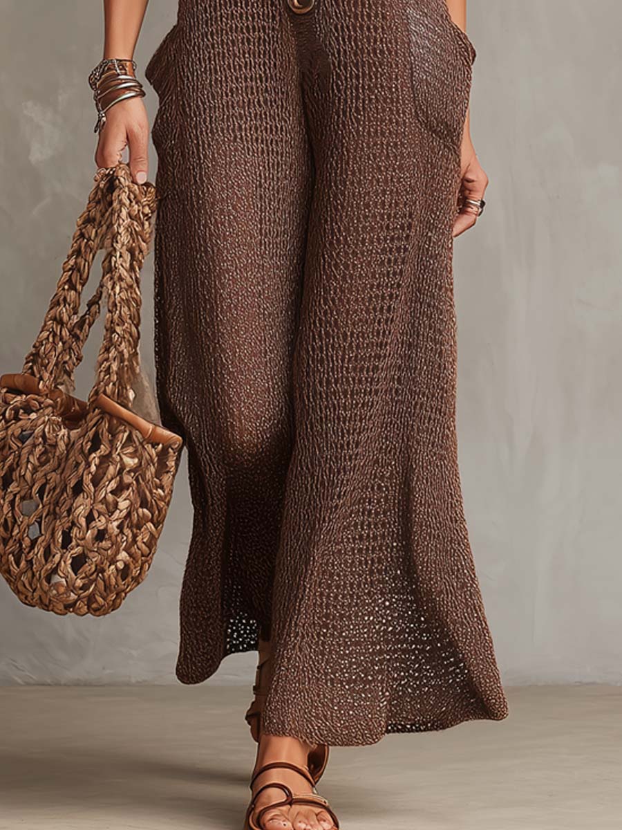 Retro Button-up Knitted Jumpsuit