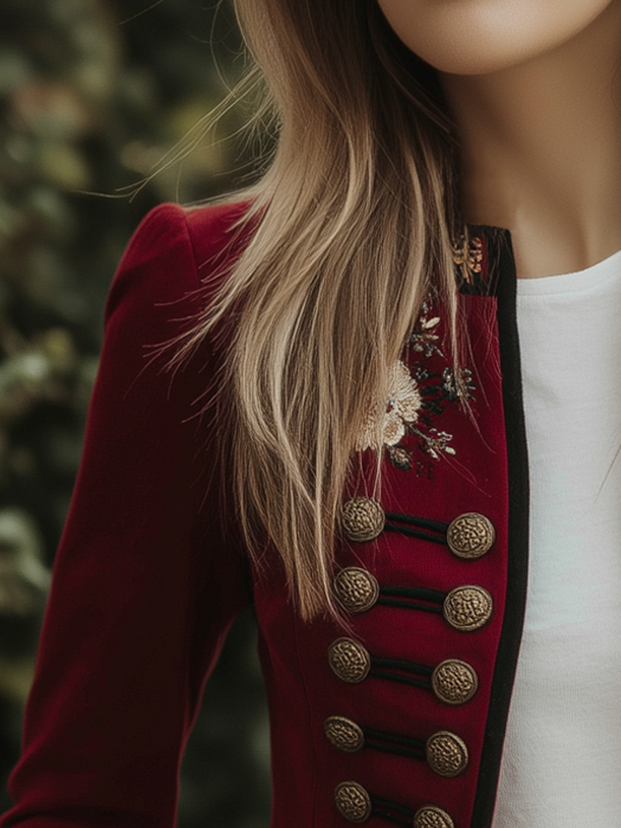Vintage Stand Collar Floral Embroidered Jacket