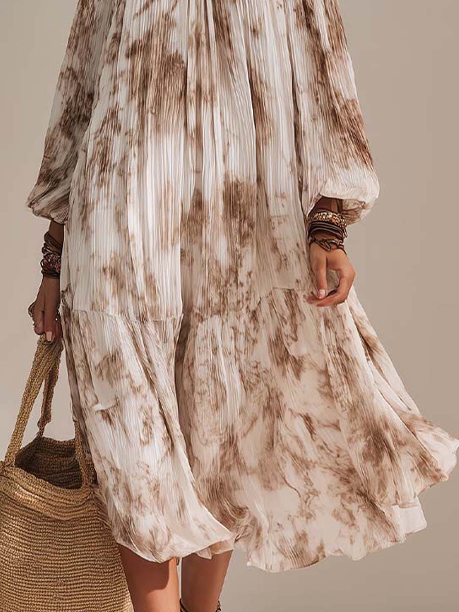 Bohemian Vacation Print Ruffled Off-the-shoulder Midi Dress