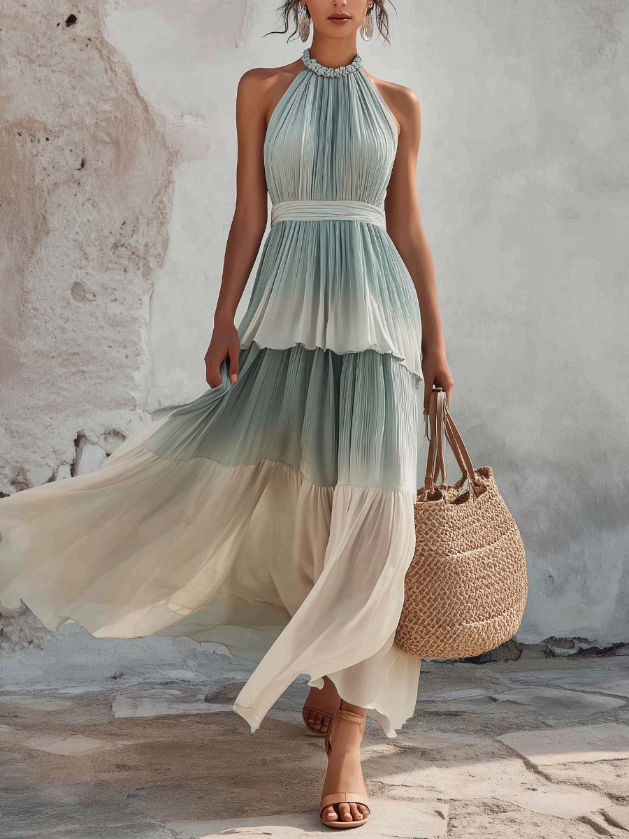 Gradient Chiffon Sleeveless Top And Skirt Set