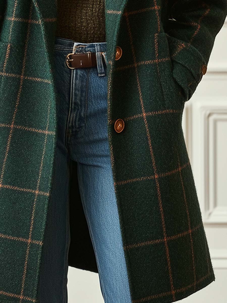 Women's Retro Lapel Plaid Coat
